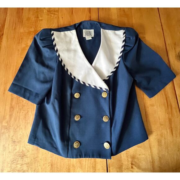 Sabino Jackets & Blazers - Sabino Vintage Nautical Navy and White Crop Jacket Blue